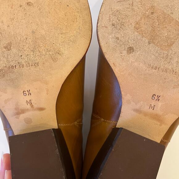 Michael Kors Cognac Leather Ankle Boots 37 US 6 6.5 Low Heel Pointed Toe Italy - Picture 12 of 13